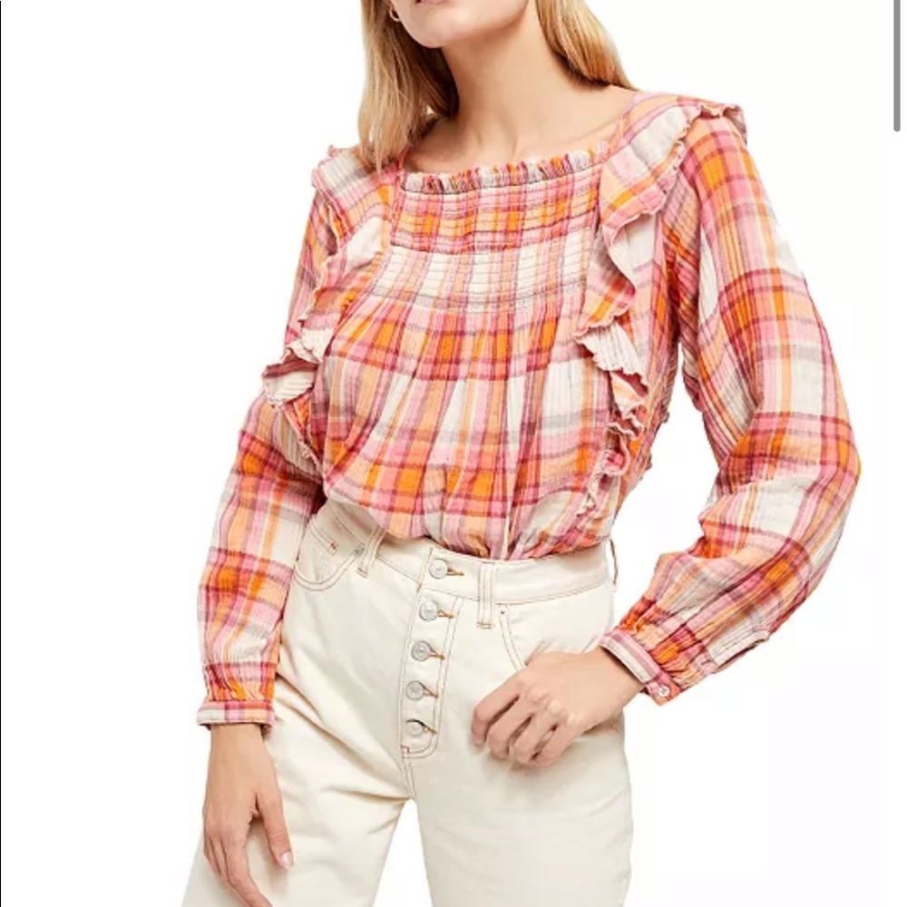 Siena Plaid Pullover Top Free People M NWT